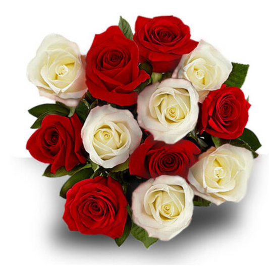 12 Red and White Rose Bouquet