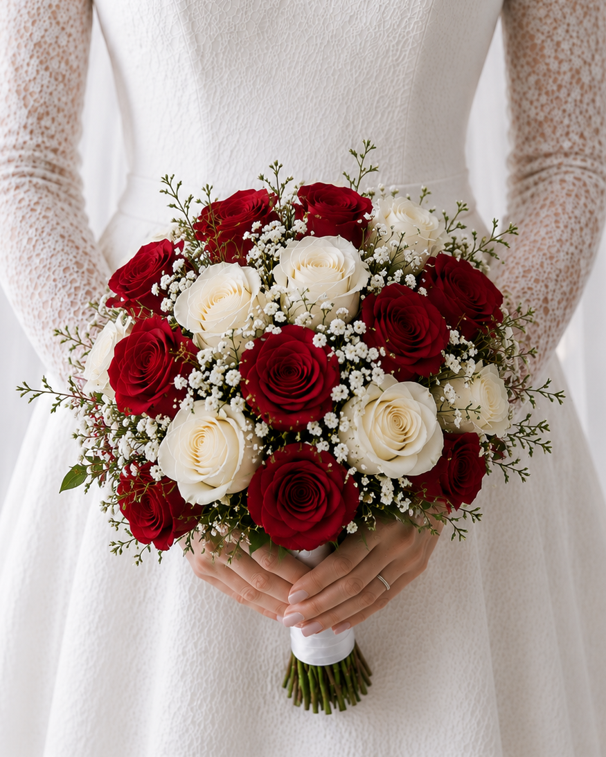 Bride's Bouquet 24 Red and White Roses