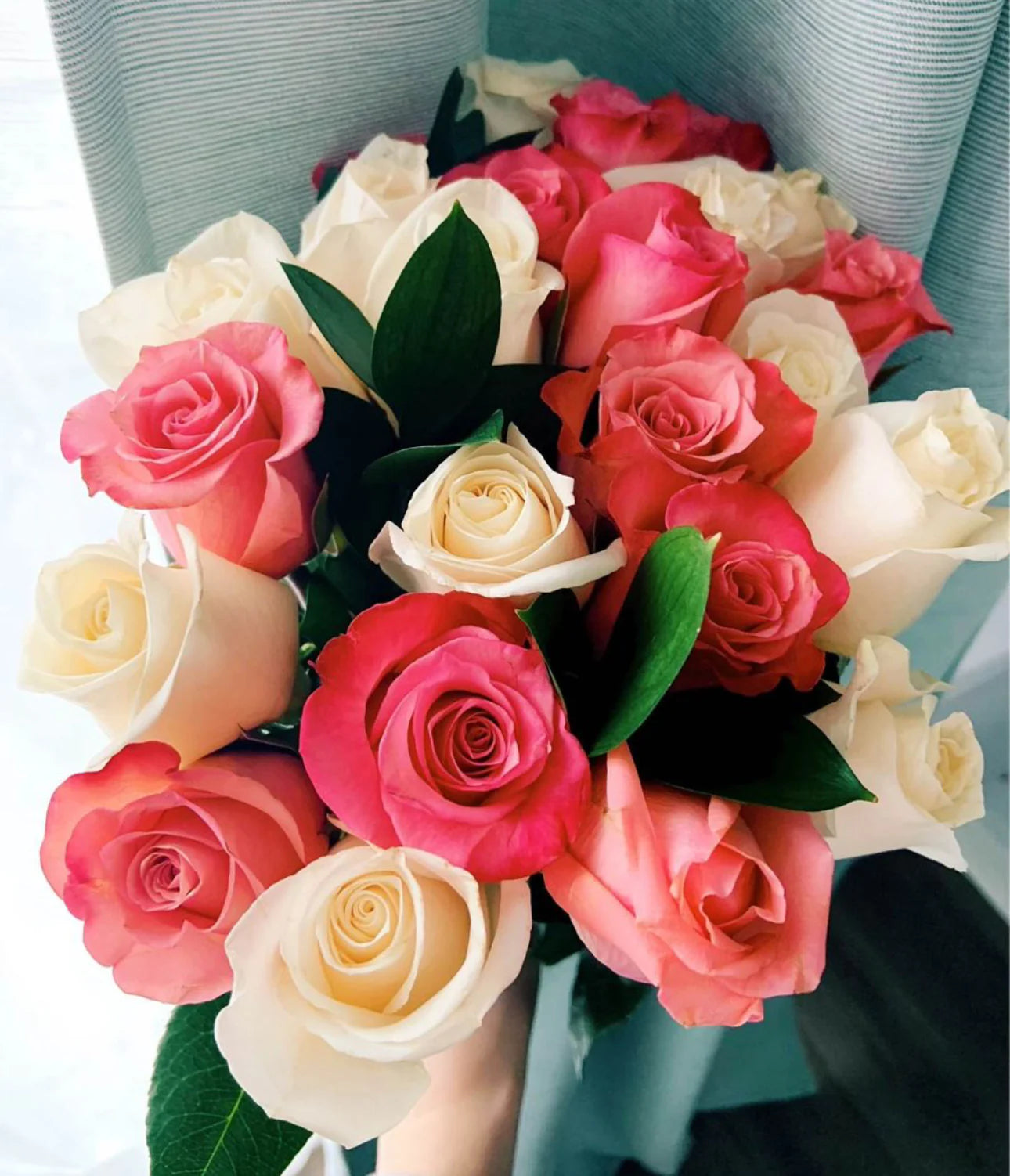 24 Pink and White Rose Bouquet