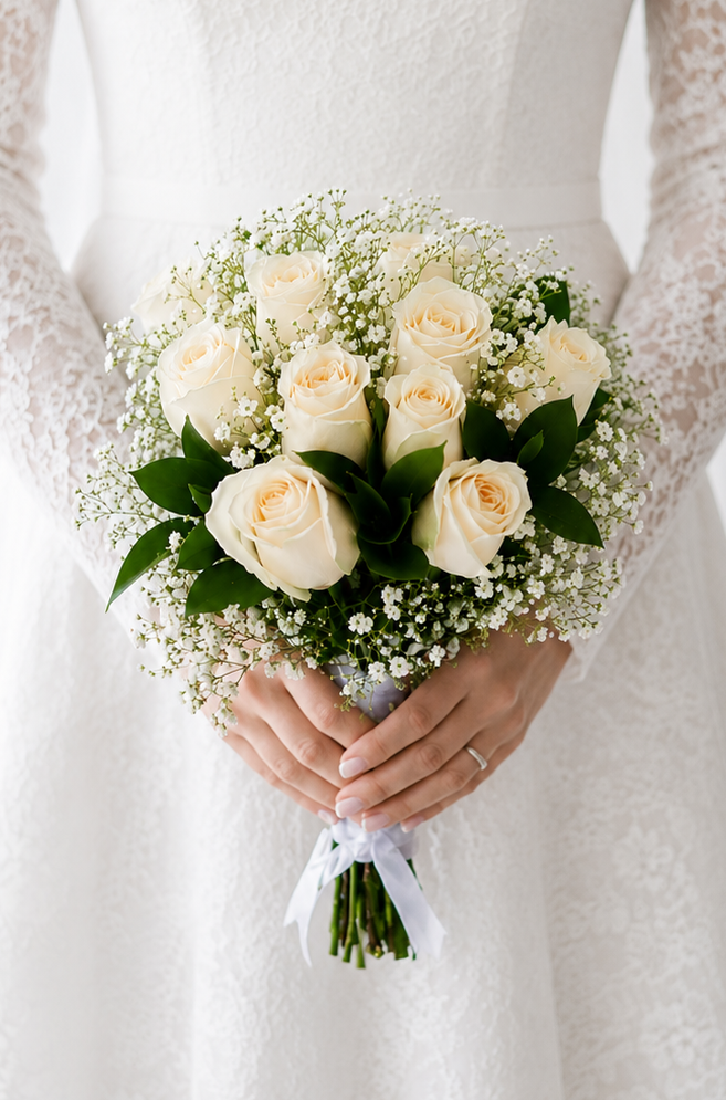 Bridesmaid Bouquet 12 Roses White