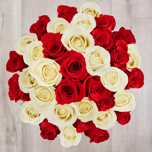 36 Red and White Rose Bouquet