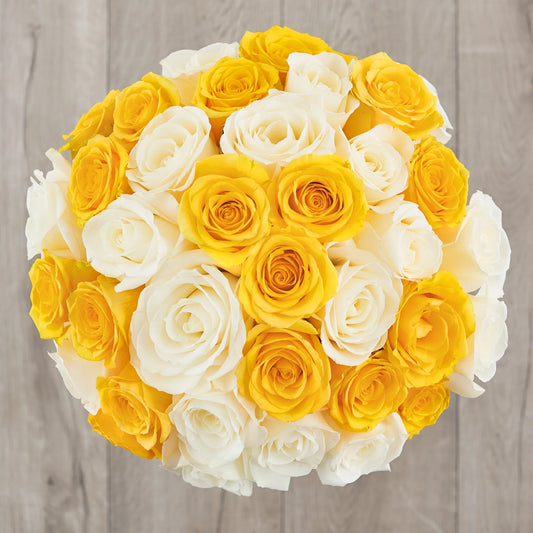 50 Yellow and White Rose Bouquet