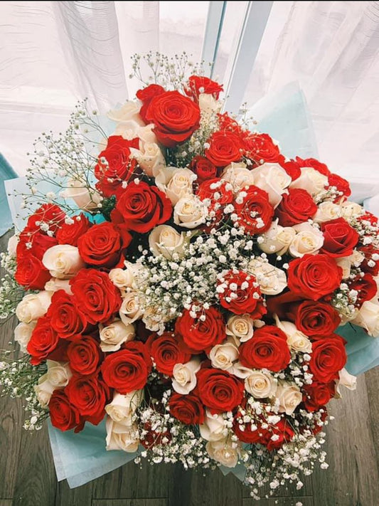 72 Red and White Rose Bouquet