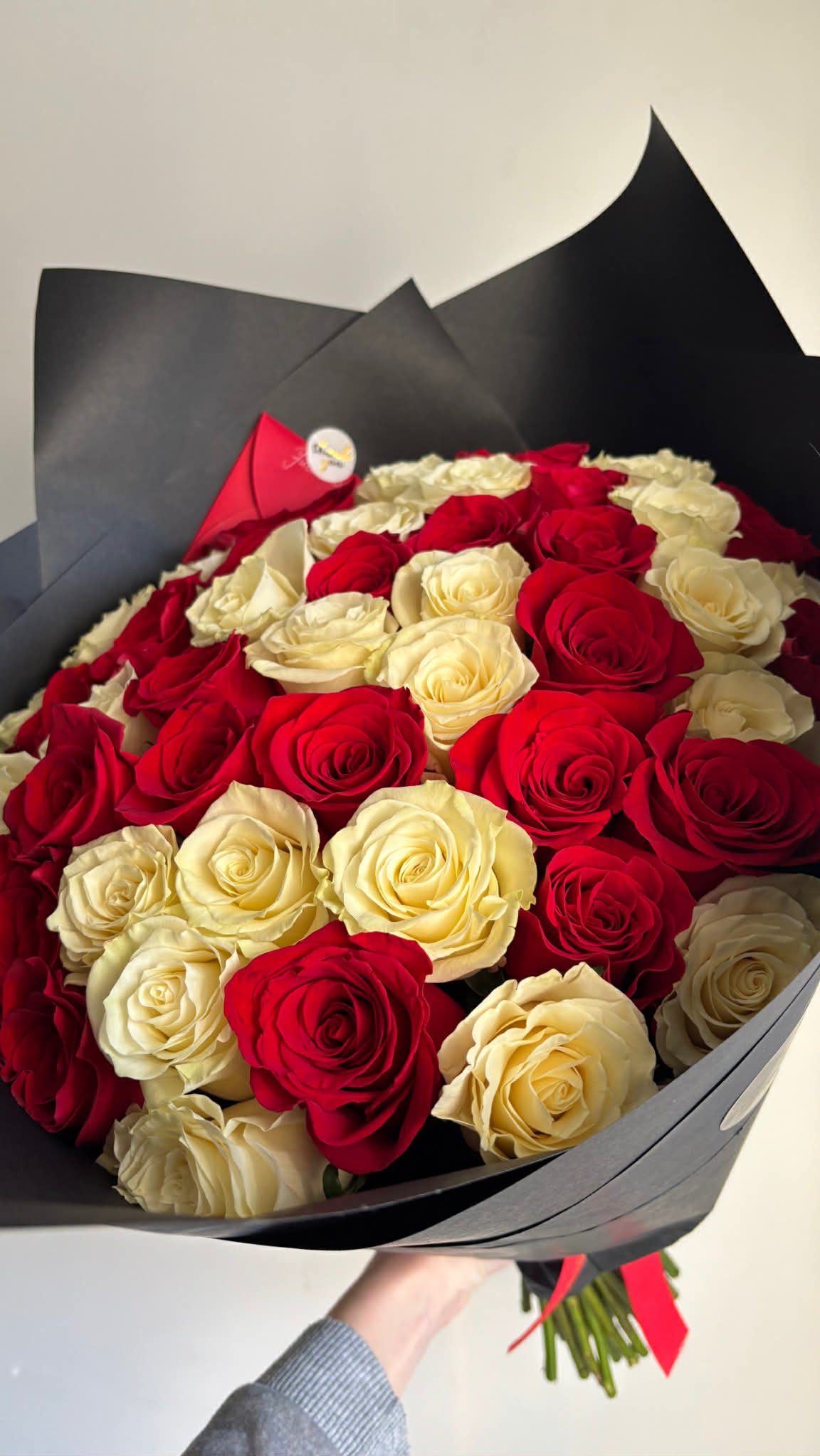 50 Red and White Rose Bouquet