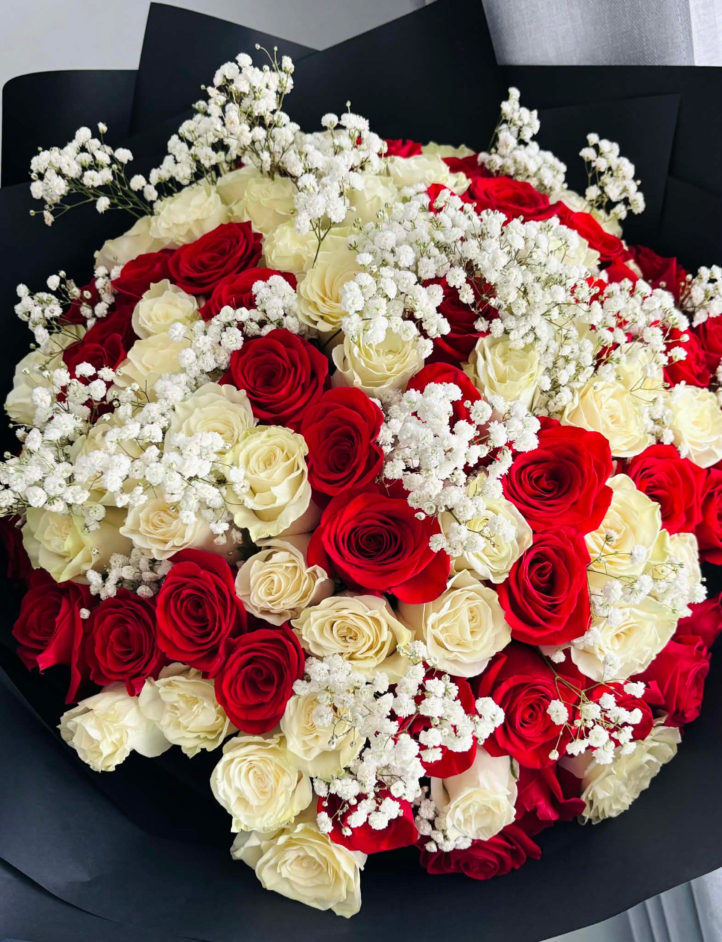 100 Red and White Rose Bouquet