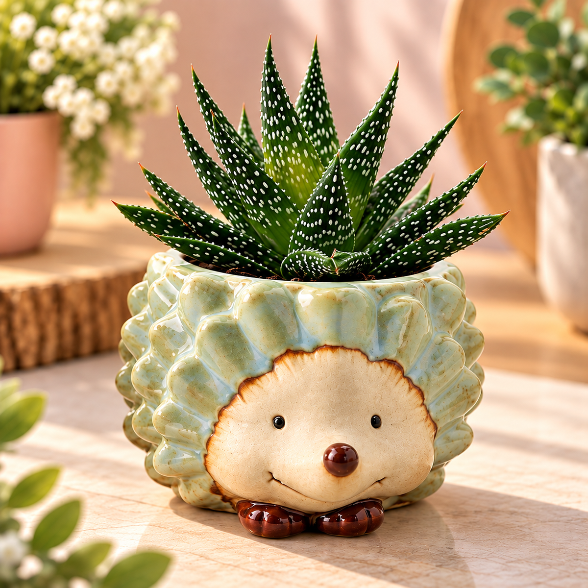 Mini succulent in 2.5 inch ceramic hedgehog planter - Bella Rosa MTL