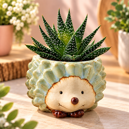 Mini succulent in 2.5 inch ceramic hedgehog planter - Bella Rosa MTL