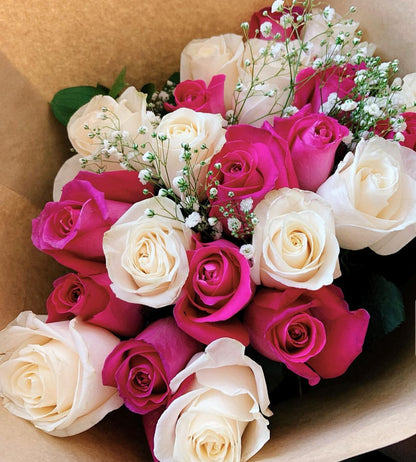 24 Pink and White Rose Bouquet