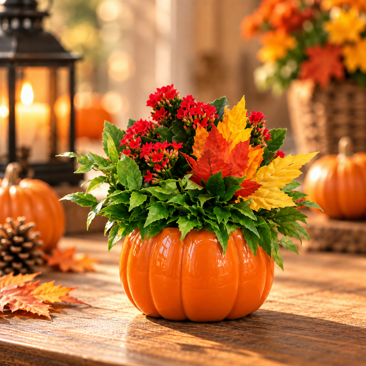 Pumpkin 6 inch fall plant garden in orange ceramic Halloween planter - Bella Rosa MTL