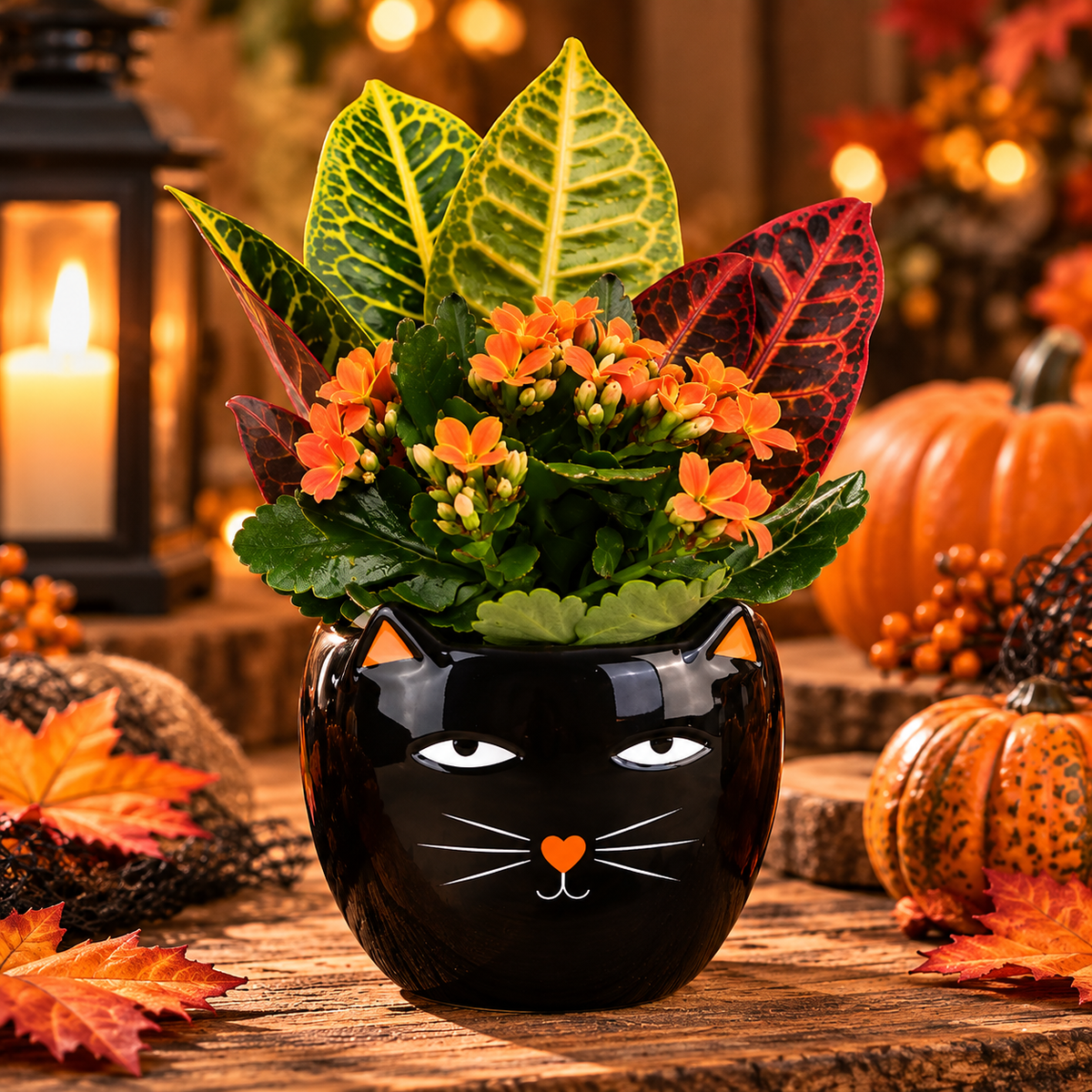 5 inch Spooky Cat Halloween plant garden in black ceramic cat planter - Bella Rosa MTL