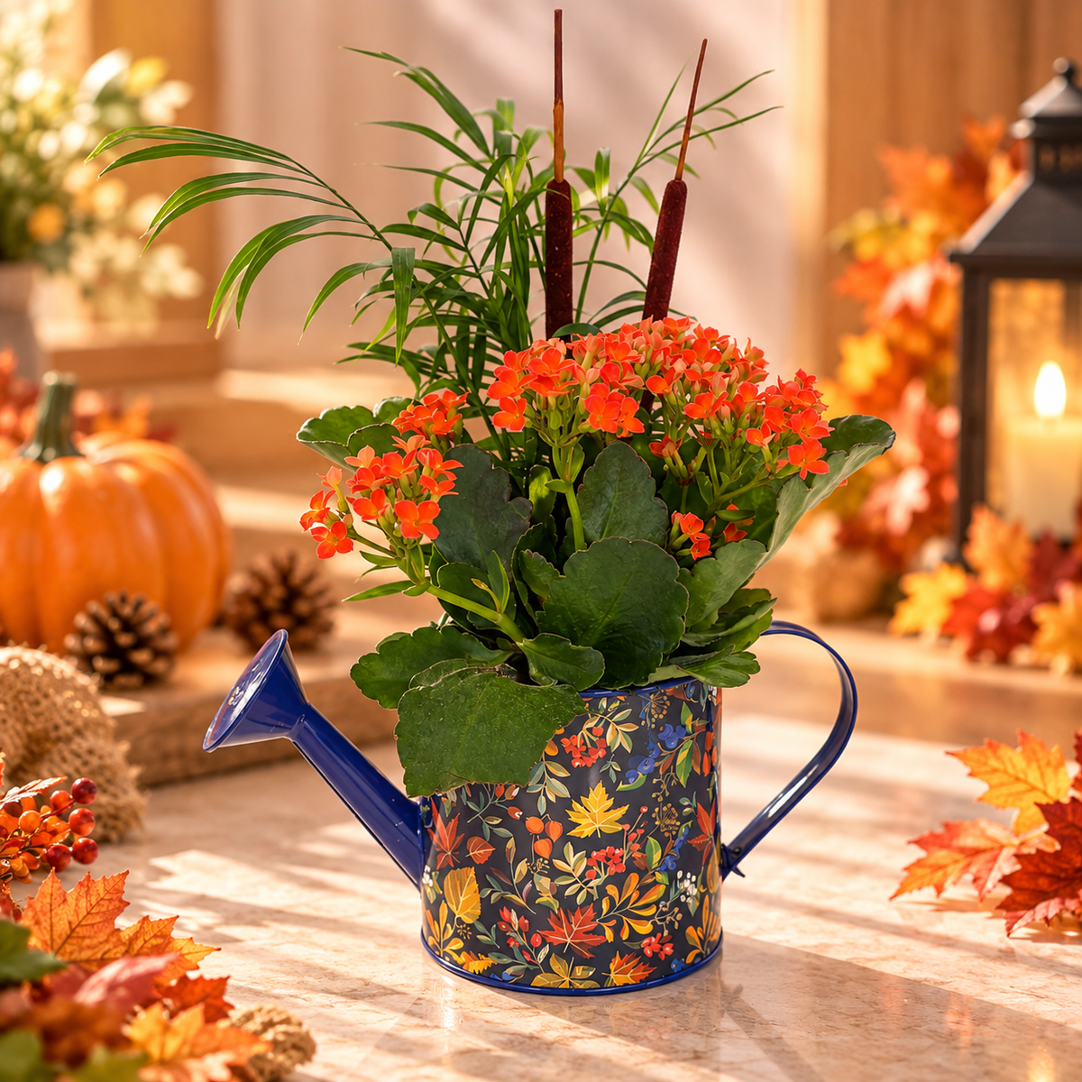 Autumn Watering Can Plant Garden with assorted indoor plants – Bella Rosa MTL Montreal