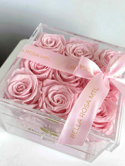 9 Baby Pink Preserved Roses in Acrylic Jewelry Box