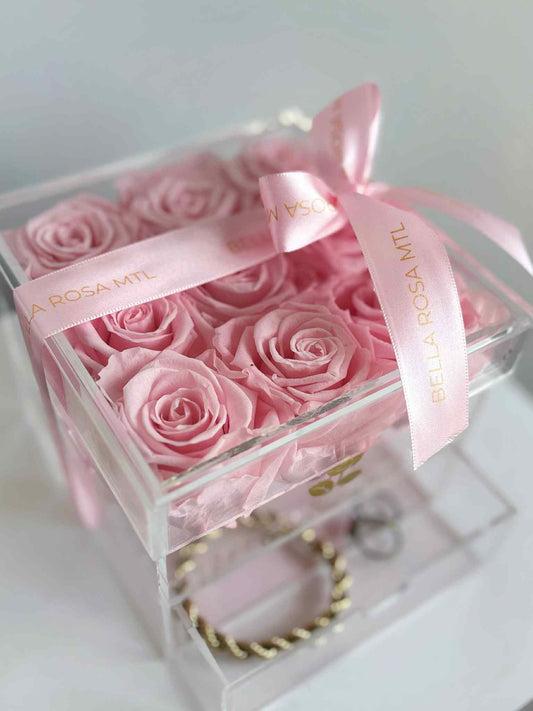 9 Baby Pink Preserved Roses in Acrylic Jewelry Box