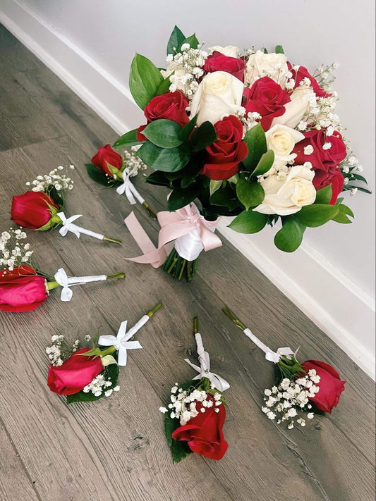 Bride's Bouquet 24 Red and White Roses