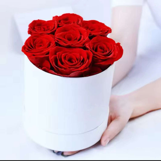 7 Eternal Roses in a Round Box Red